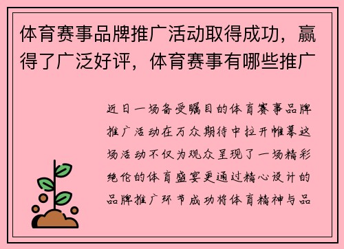 体育赛事品牌推广活动取得成功，赢得了广泛好评，体育赛事有哪些推广策略